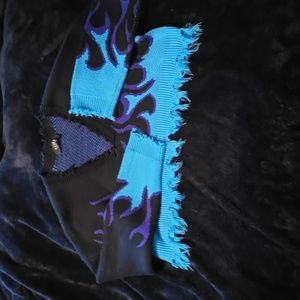 Akira Blue and Purple Flame Black Cropped Distressed Sweater Size L